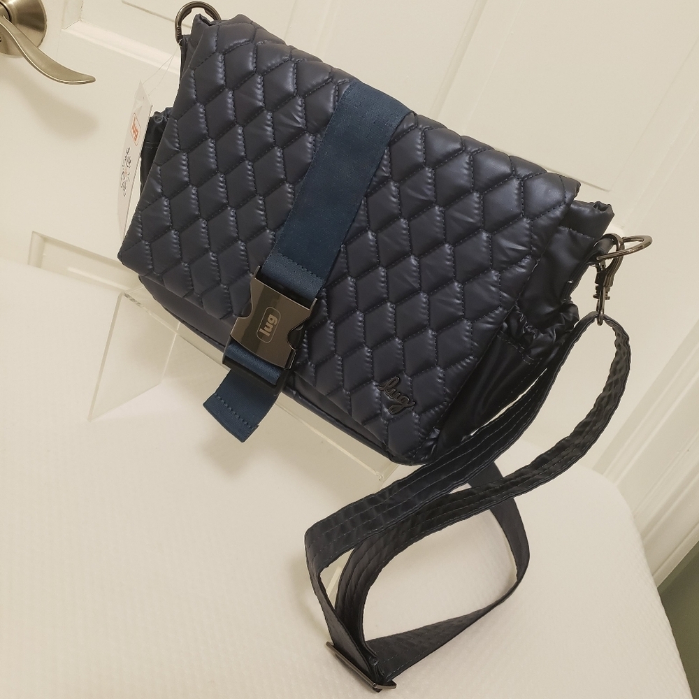 lug Quilted Crossbody Bag in Navy Blue
